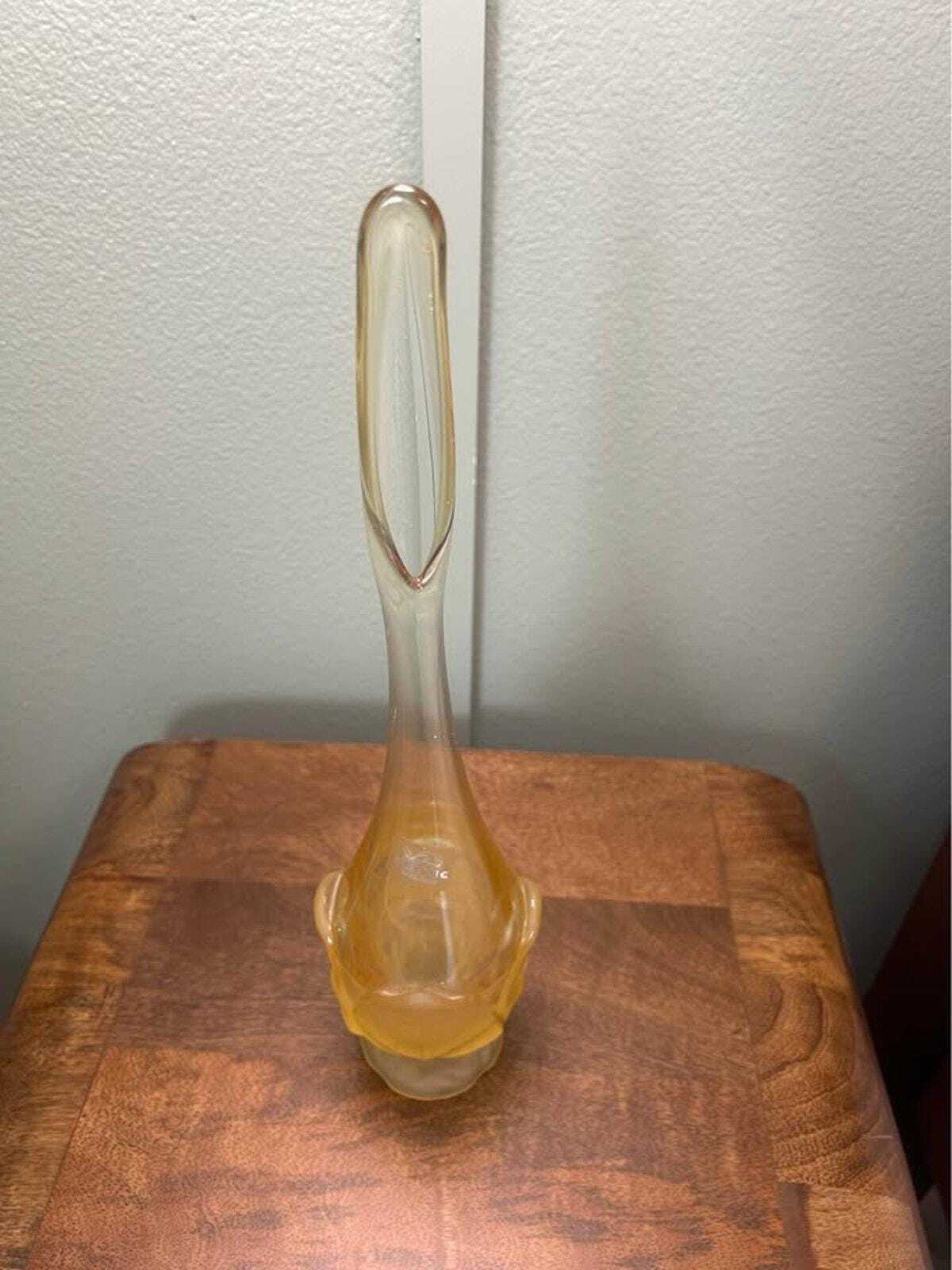 Viking Glass Amber Frosted Satin Lotus Bud Long Neck Swung Vase