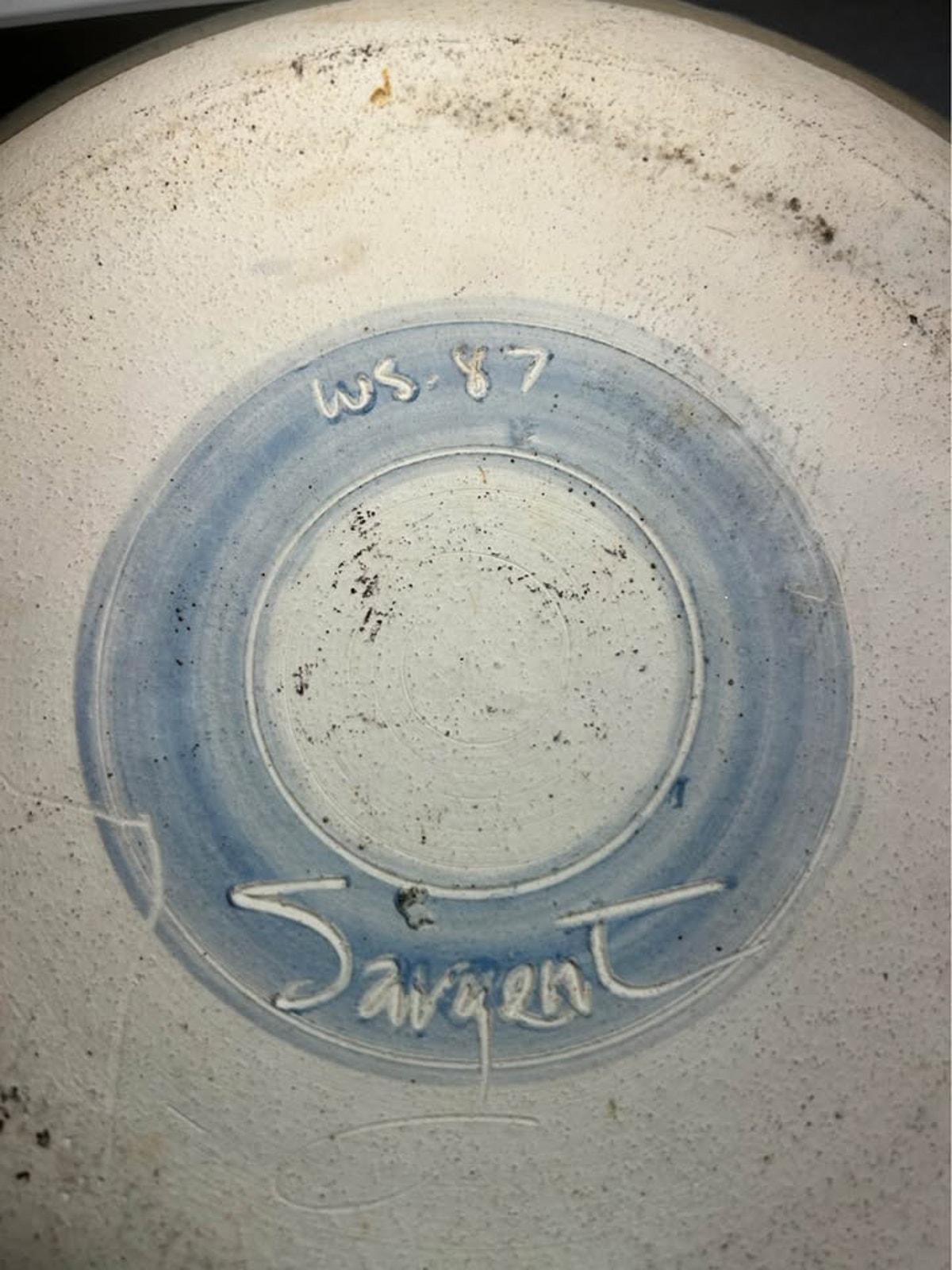 Walter Sargent 1987 Signed Large Floral Stoneware Bowl - 15.5 Inch
