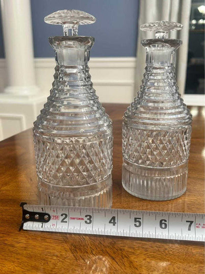 Vintage Cut Crystal Step-Neck Decanter Pair | Anglo-Irish Georgian Style Barware