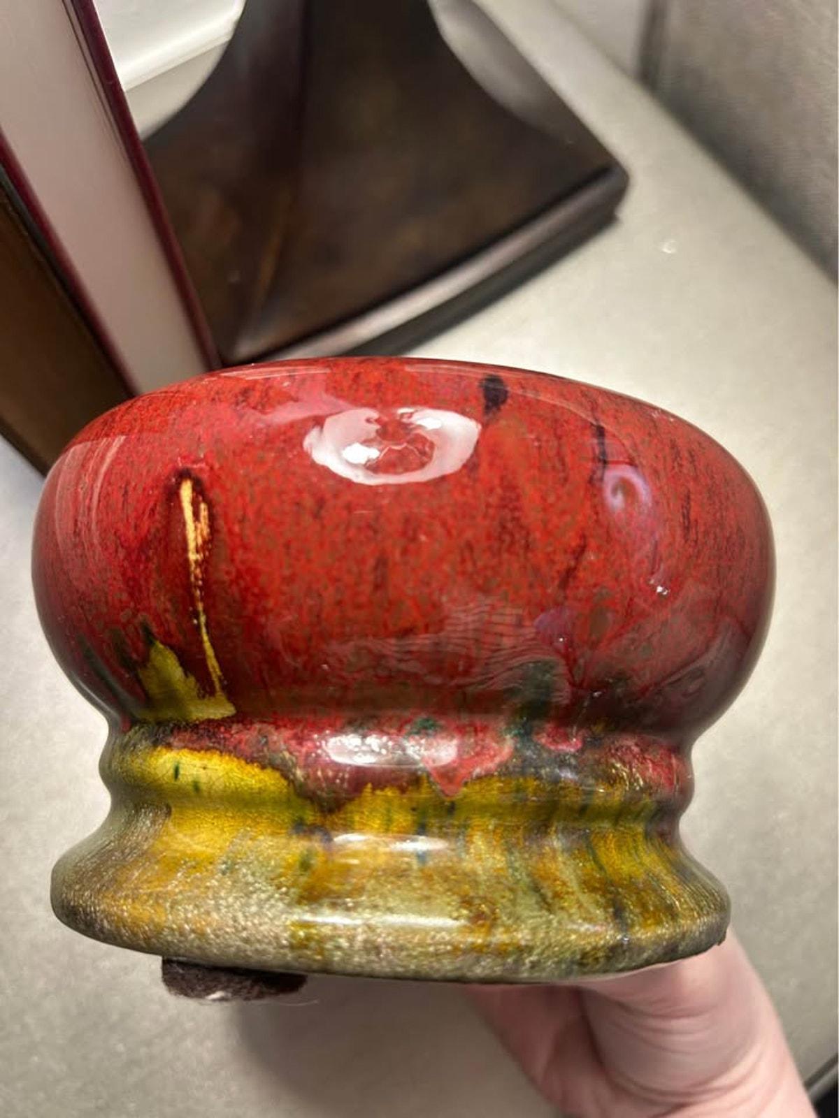 Vintage Oxblood Ceramic Candle Pedestal – Sang de Boeuf Art Pottery Holder