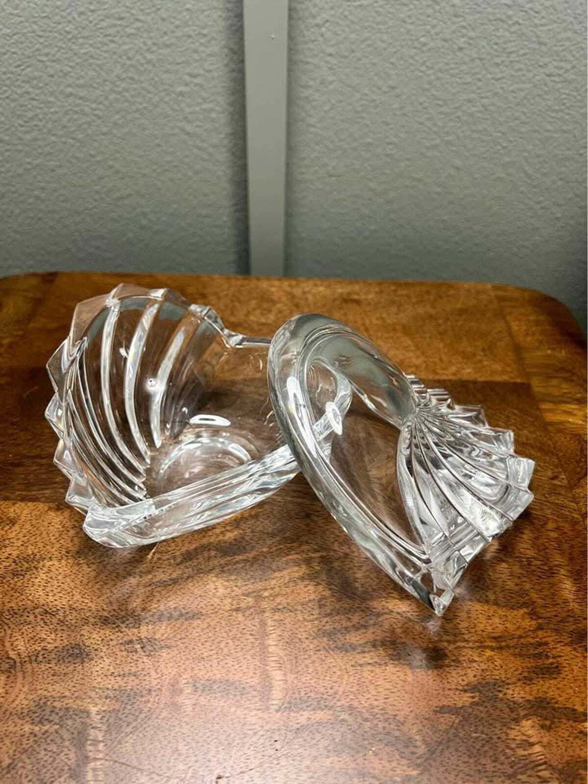 Gorham Germany Lead Crystal Ribbed Lidded Heart Trinket Box
