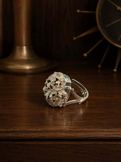 Vintage Sheffield Floral Dome Ring Watch Swiss Made Hidden Timepiece
