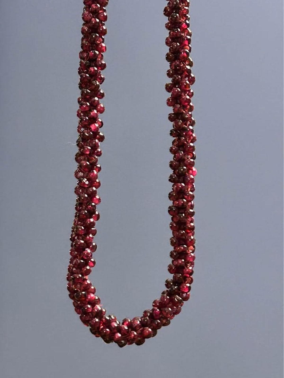 Vintage Woven Garnet Seed Bead Endless Rope Necklace