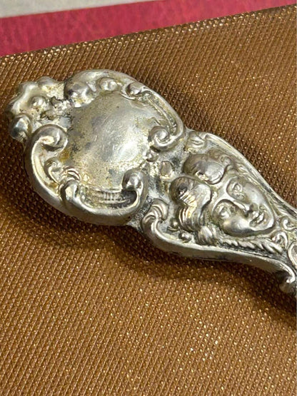 Antique Art Nouveau Sterling Silver Lady Portrait Button Hook