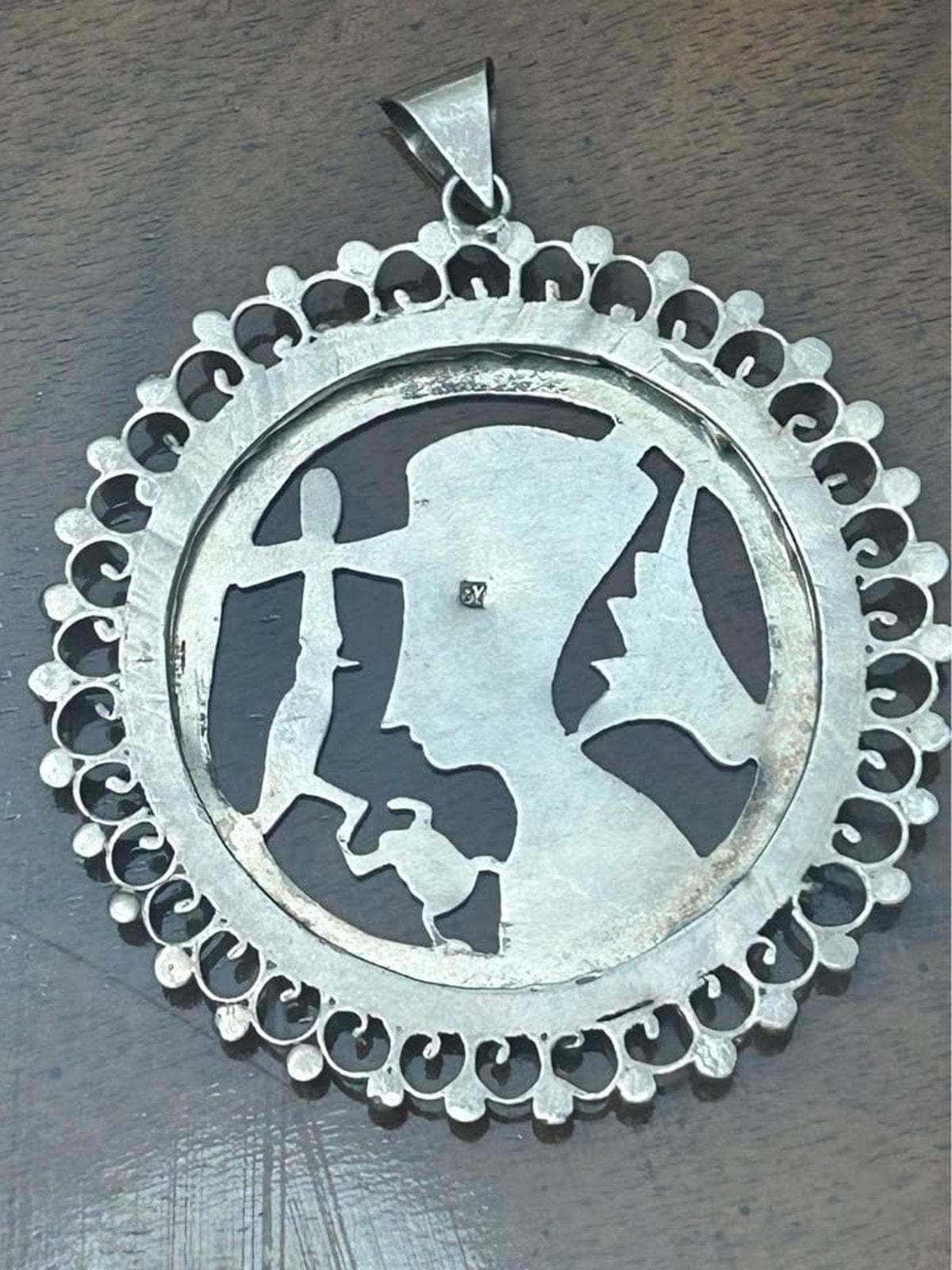 Vintage Egyptian Revival Sterling Silver Nefertiti Pendant Large Cut Out Medallion