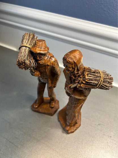 Vintage German Black Forest Carved Wood Peasant Gatherers