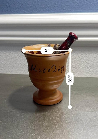 Vintage Handmade Greek Ceramic Mortar and Pestle | Signed Missolonghi Terracotta | Hellenic Folk Art Kitchenware