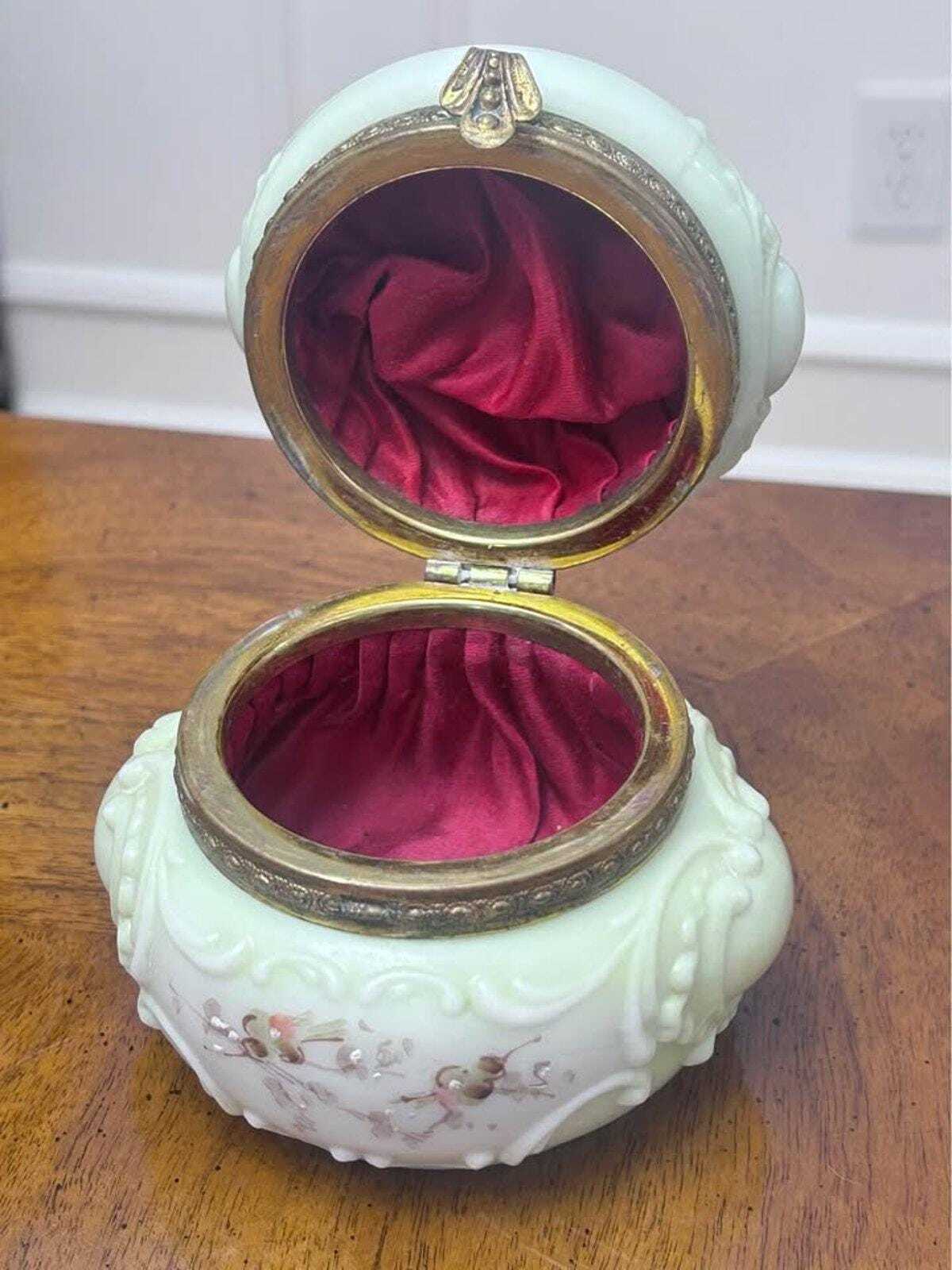 Antique C.F. Monroe Wave Crest Opal Glass Floral Dresser Box
