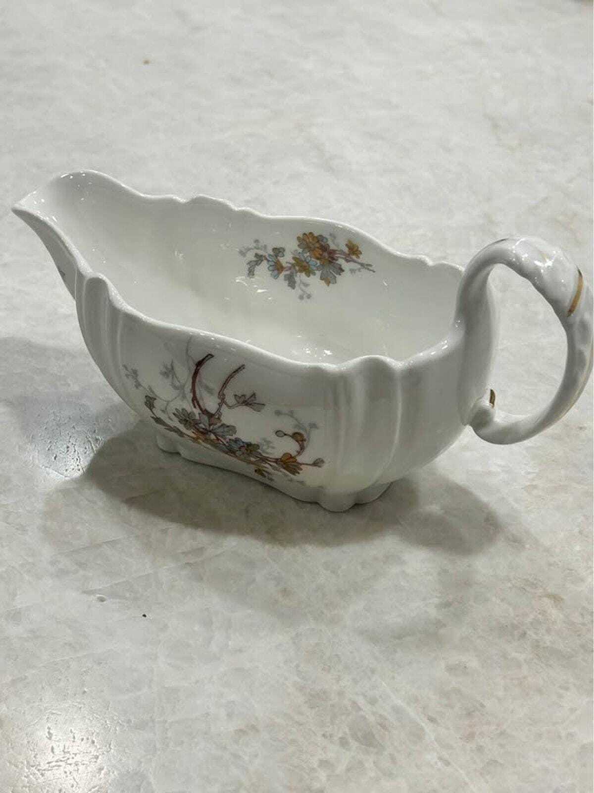 Antique A. Lanternier Limoges Porcelain Gravy Boat Floral Pattern