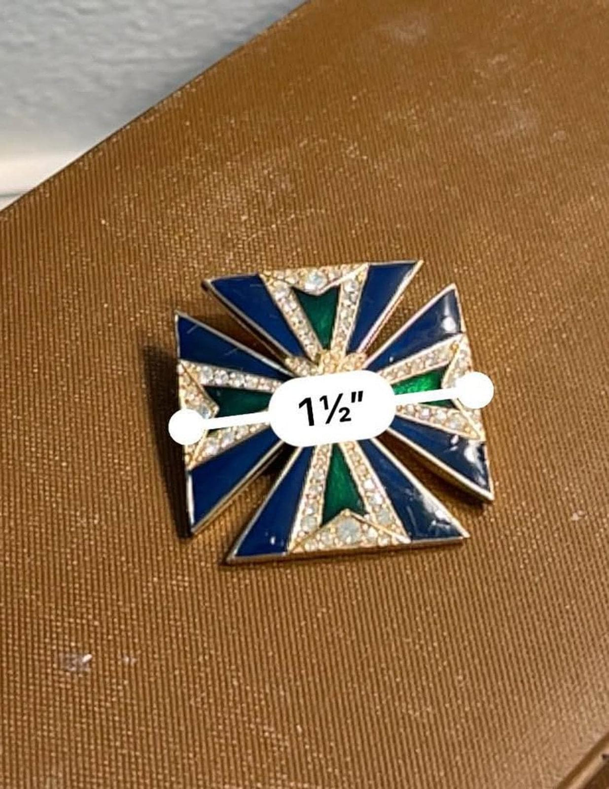 Ciner Vintage Blue and Green Enamel Maltese Cross Brooch and Pendant