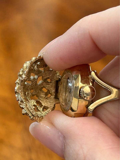 Vintage Sheffield Floral Dome Ring Watch Swiss Made Hidden Timepiece