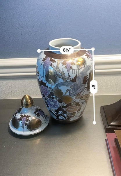 Antique Meiji Period Kutani Porcelain Ginger Jar – Wisteria and Crane