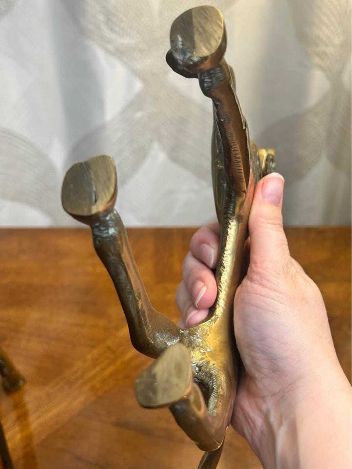 Vintage Mid-Century Brass Greek Geometric Horse Figurines | Etruscan Revival Sculptures | Frederick