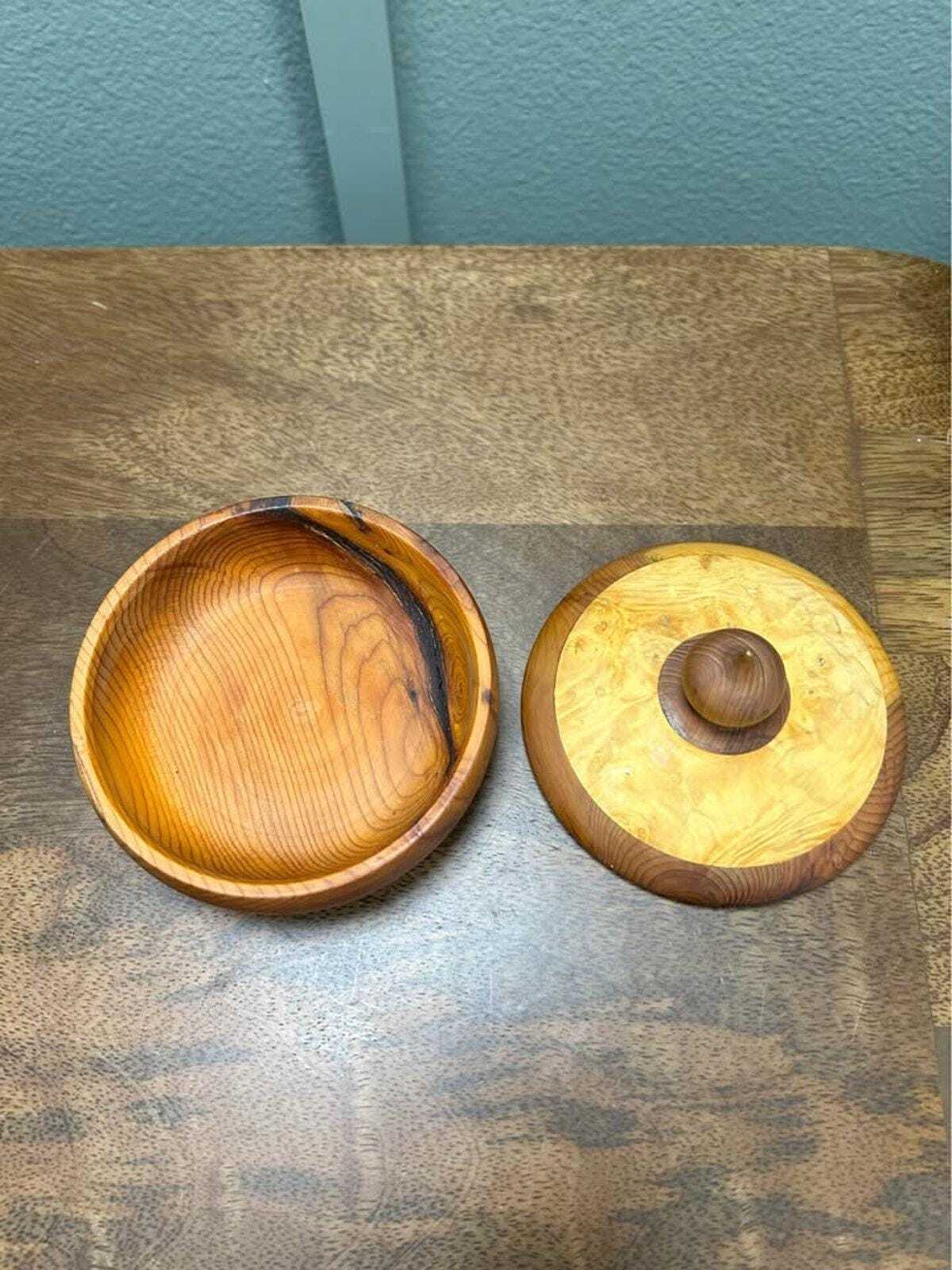 Studio-Signed "WK" Hand-Turned Burl and Cedar Lidded Vessel