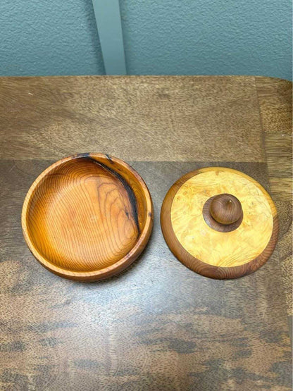 Studio-Signed "WK" Hand-Turned Burl and Cedar Lidded Vessel