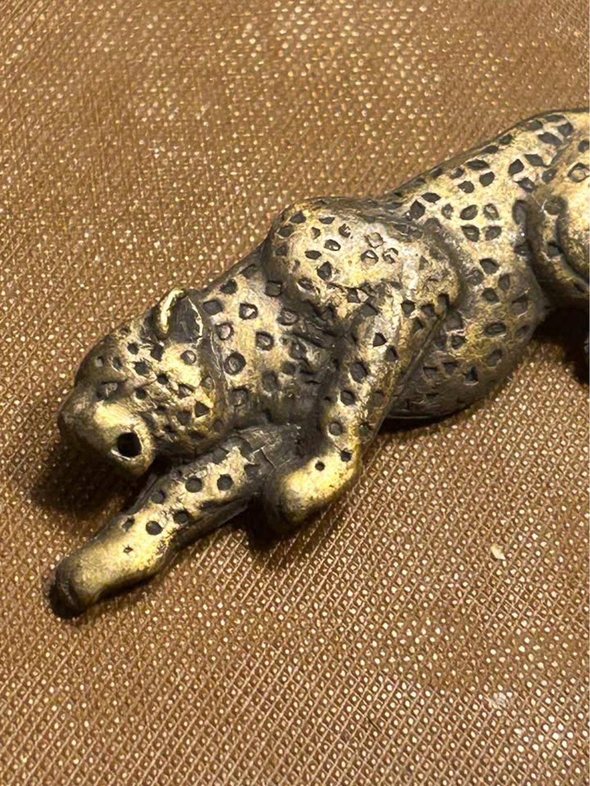 Vintage Brass Tone Crouching Leopard Brooch - 3 Inch