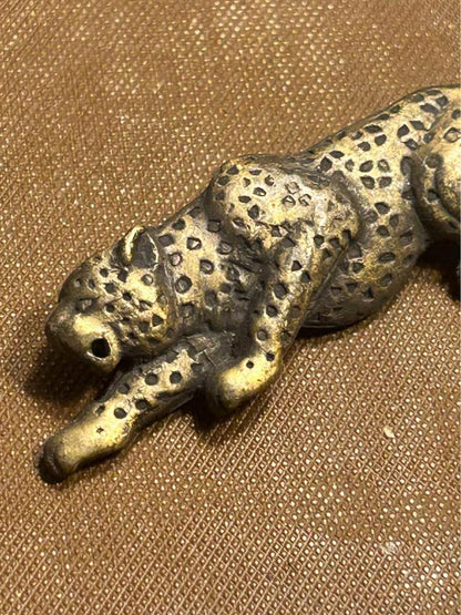 Vintage Brass Tone Crouching Leopard Brooch - 3 Inch