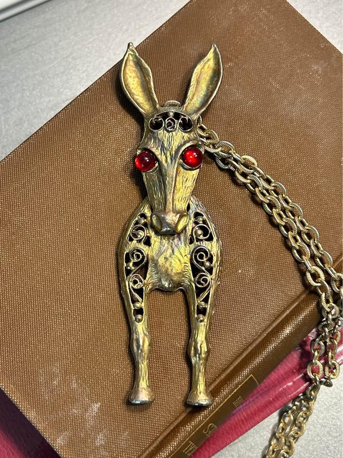 Juliana DeLizza & Elster Articulated Donkey Pendant Necklace, Vintage 1960s