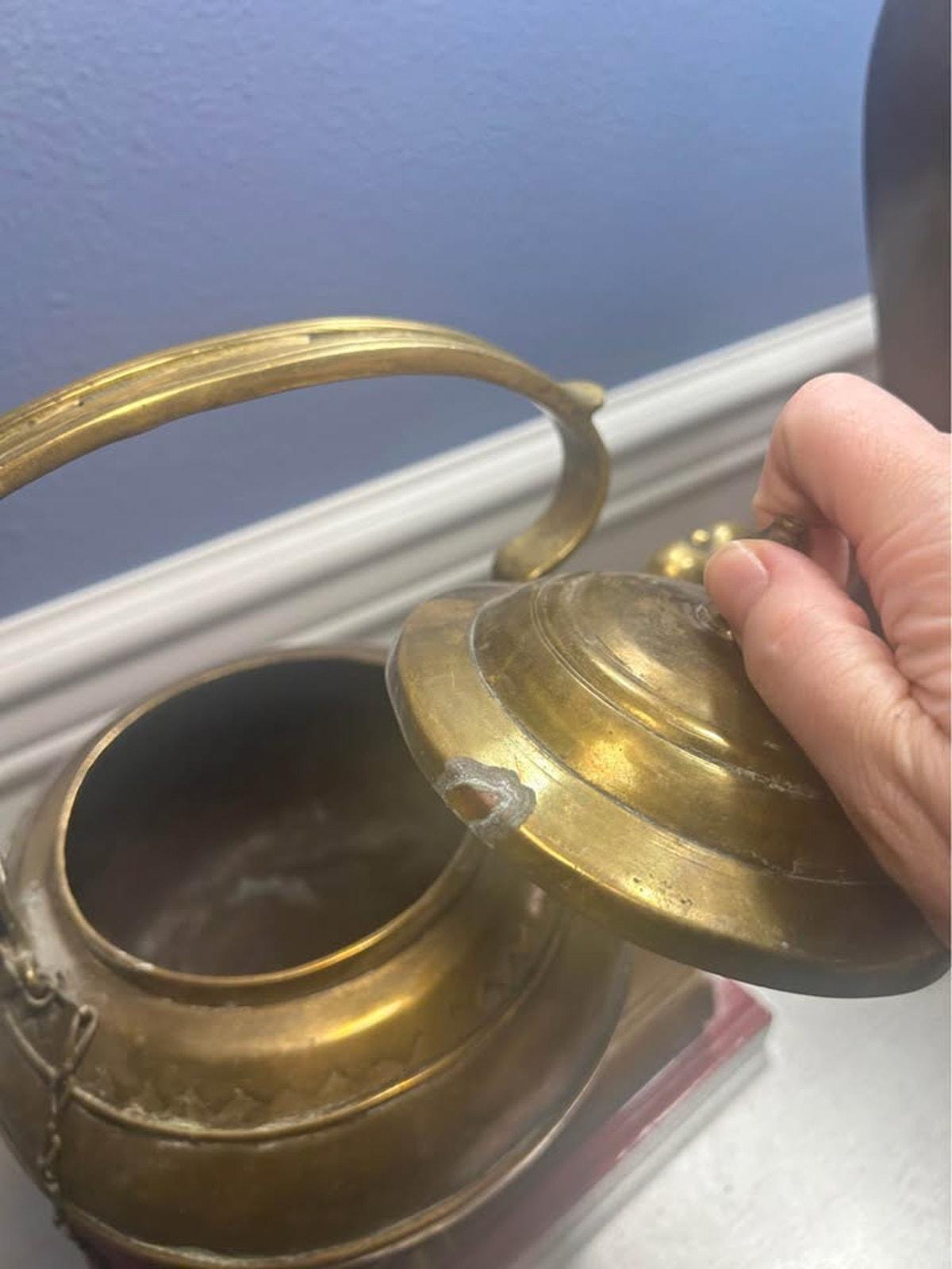 Antique Engraved Brass Teapot, Bird Head Spout, Sumatran Minangkabau Ceremonial Kettle