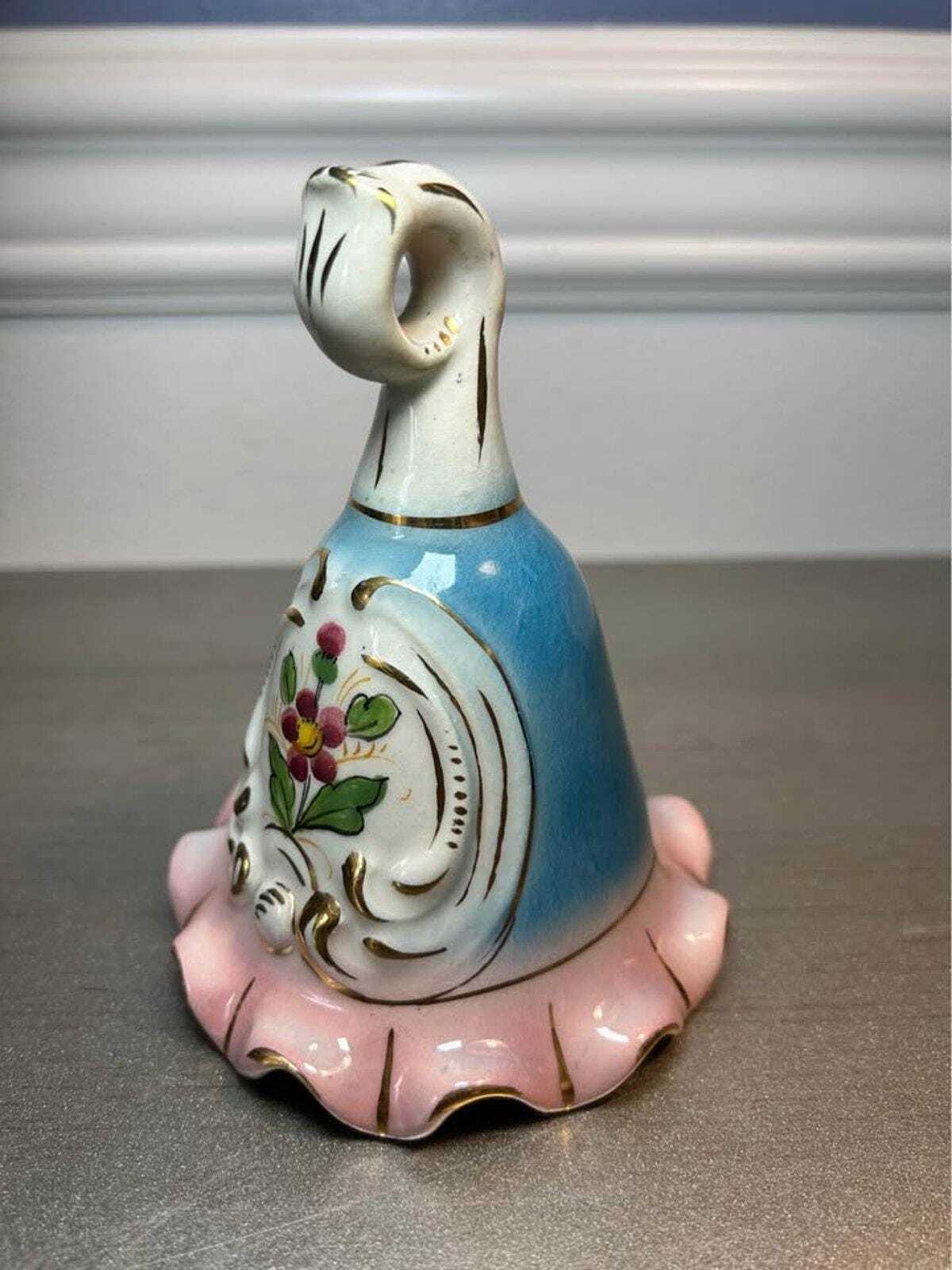 Mid-Century Hand-Painted Italian Floral Ceramic Bell