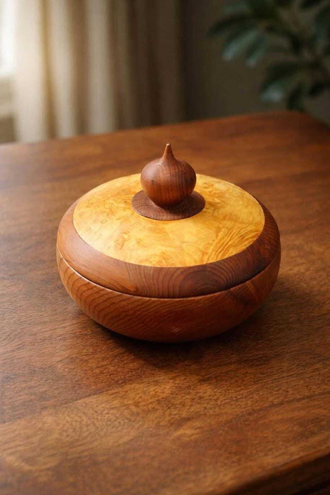 Studio-Signed "WK" Hand-Turned Burl and Cedar Lidded Vessel