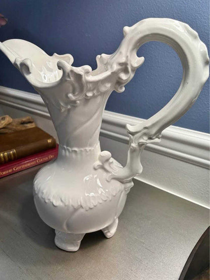 Artigiani Italiani Vintage White Ceramic Pitcher | Rococo Style Ewer