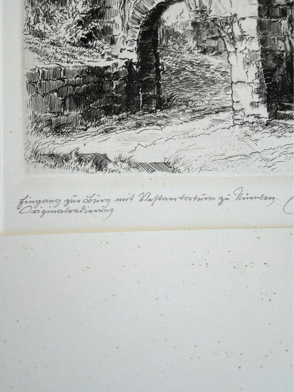 Antique Paul Geissler Original Pencil Signed Architectural Etchings Rothenburg and Nuremberg Pair