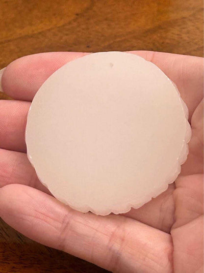Vintage Chinese White Glass Fu Character Pendant Good Fortune Medallion