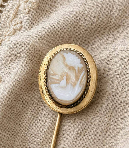 Antique Victorian Rebecca at the Well Scenic Cameo Stick Pin