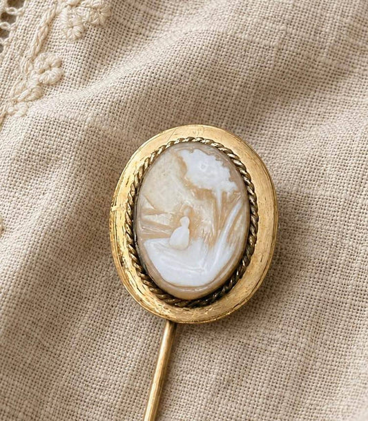 Antique Victorian Rebecca at the Well Scenic Cameo Stick Pin