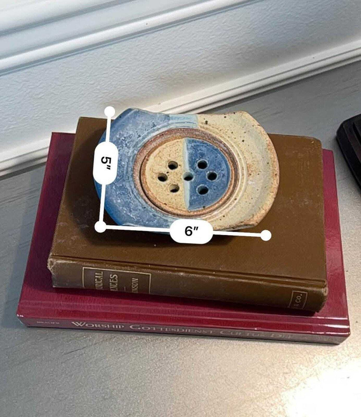 Studio Pottery Two-Piece Ceramic Soap Dish - Blue and Sand Glaze