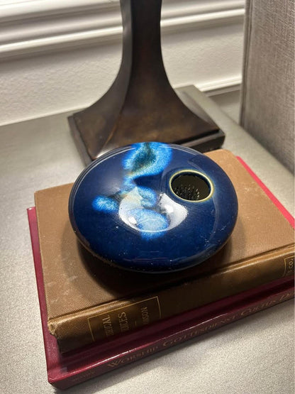 Chris Powell Crystalline Ikebana Vase – Cobalt Blue Studio Art Pottery Kenzan