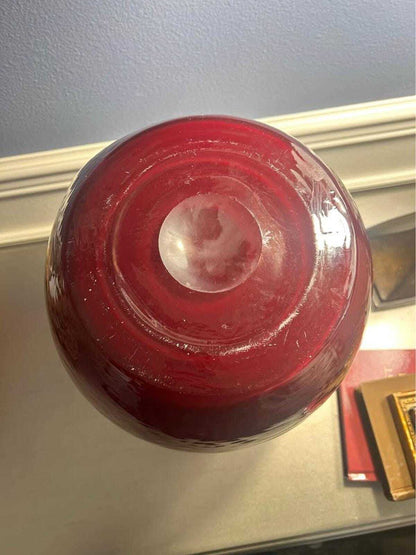 Heavy Studio Art Glass Ruby Cased Floor Vase - 16.5"