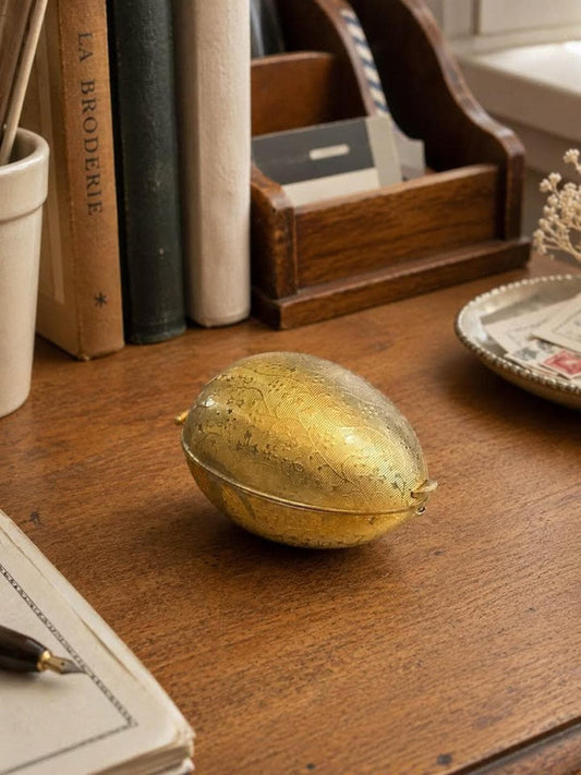 Vintage Engraved Brass Egg Sewing Kit Pocket Etui