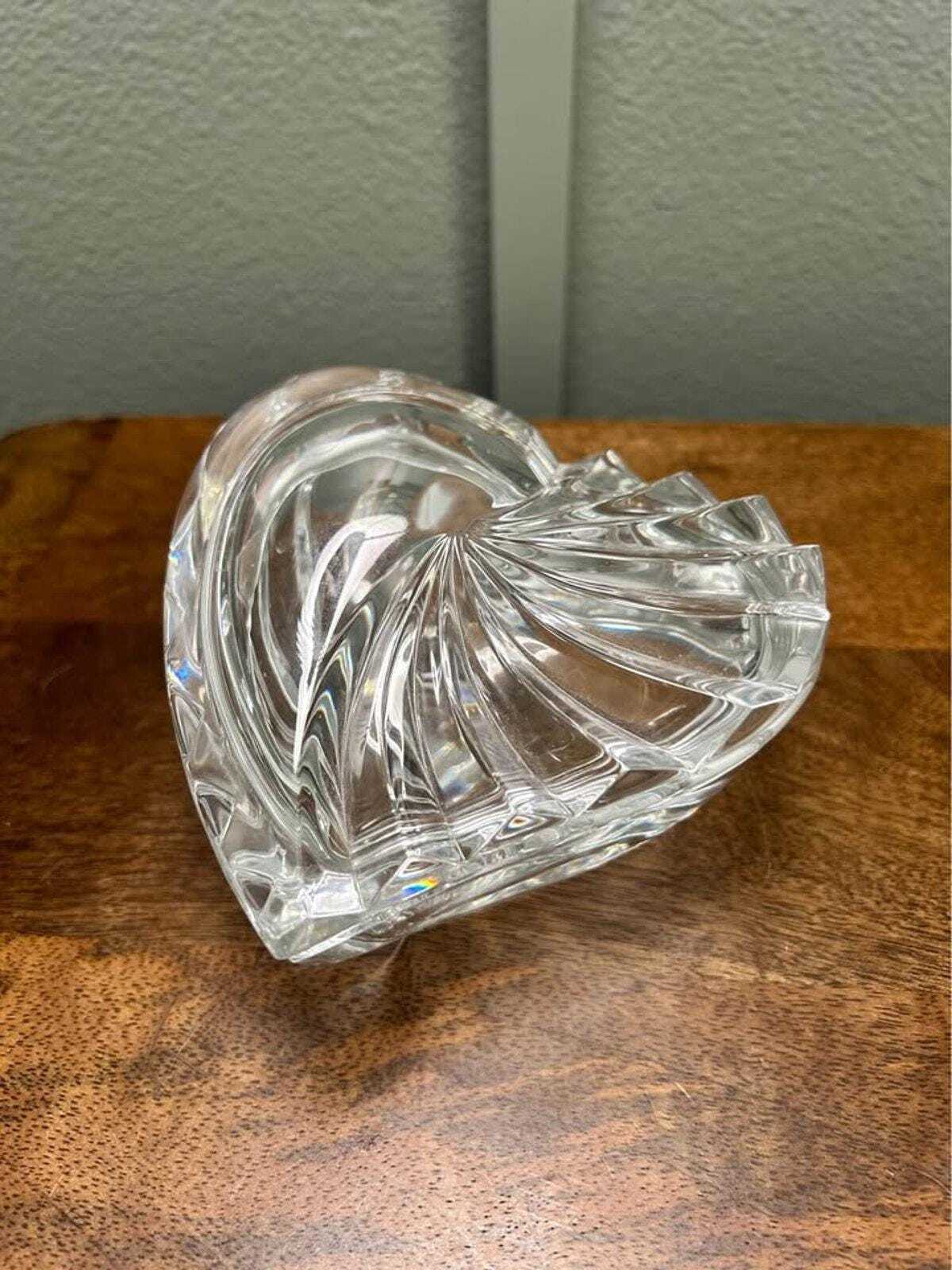 Gorham Germany Lead Crystal Ribbed Lidded Heart Trinket Box