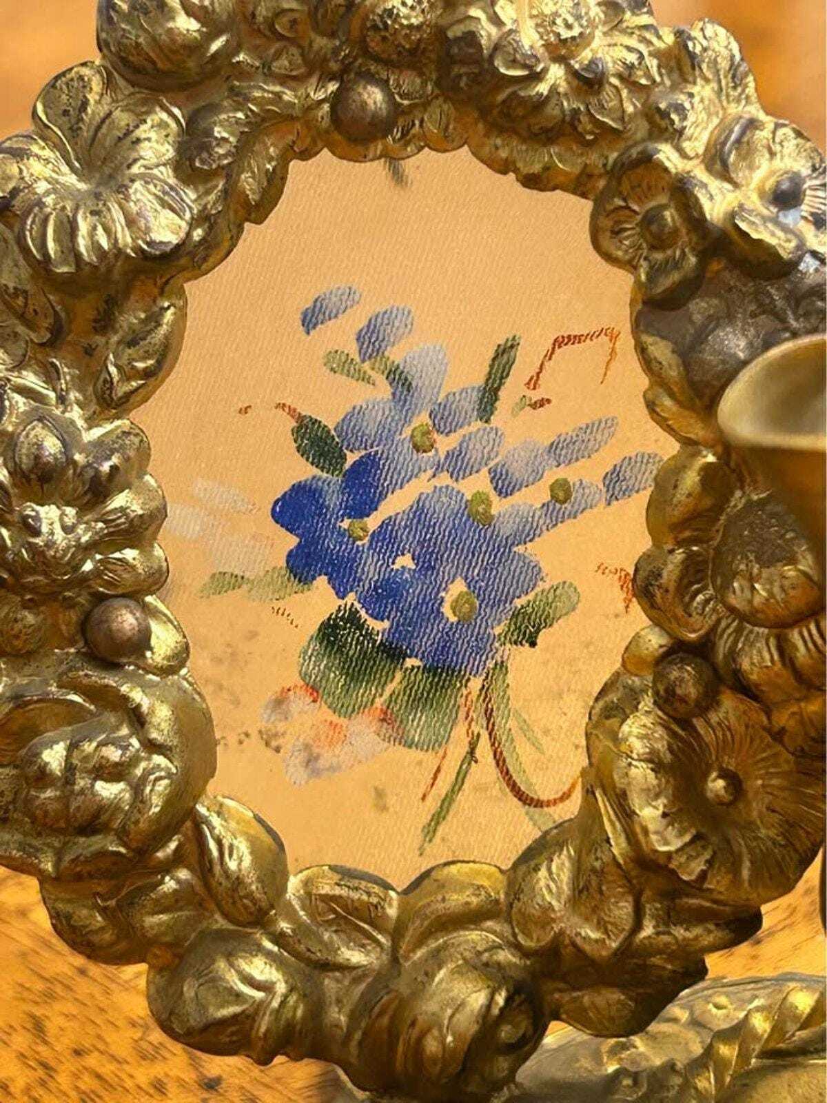Antique Victorian Ormolu Brass Picture Frame and Spill Vase Desk Tidy with Serpent Motif