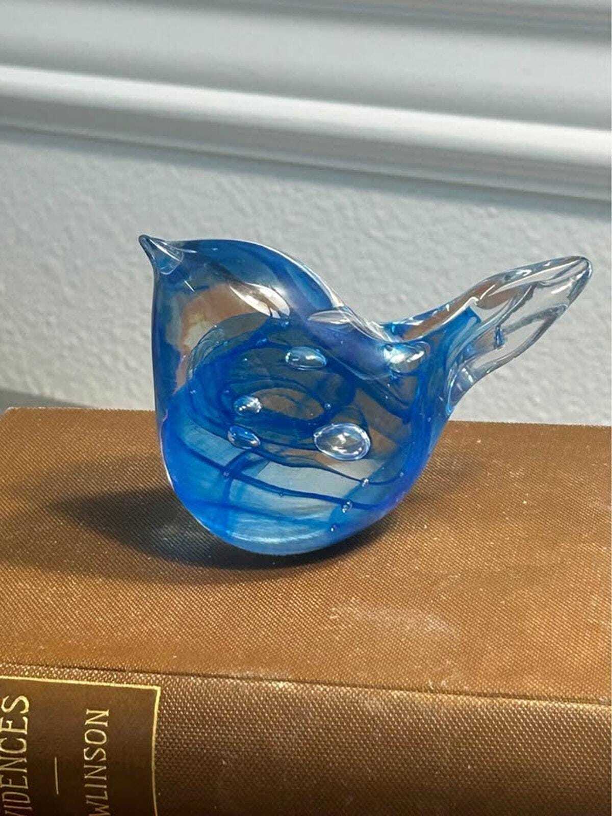 Vintage Controlled Bubble Hand-Blown Art Glass Bird