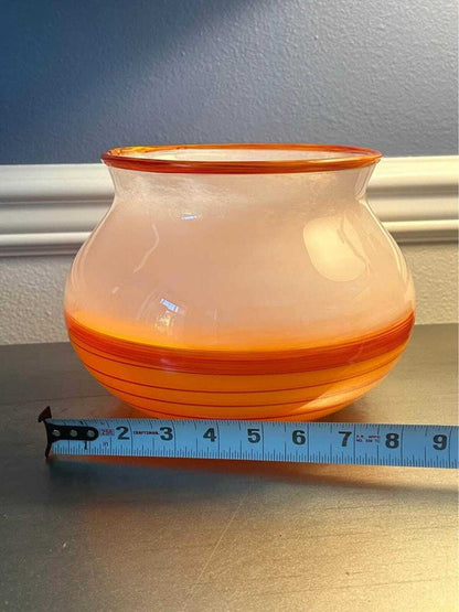 Vintage 2002 Callahan McVay Studio Art Glass Hand Blown Orange Swirl Vessel