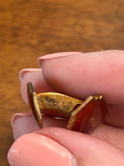 Vintage Norwegian Sterling Silver Vermeil & Red Guilloché Enamel Cufflinks, R.W.