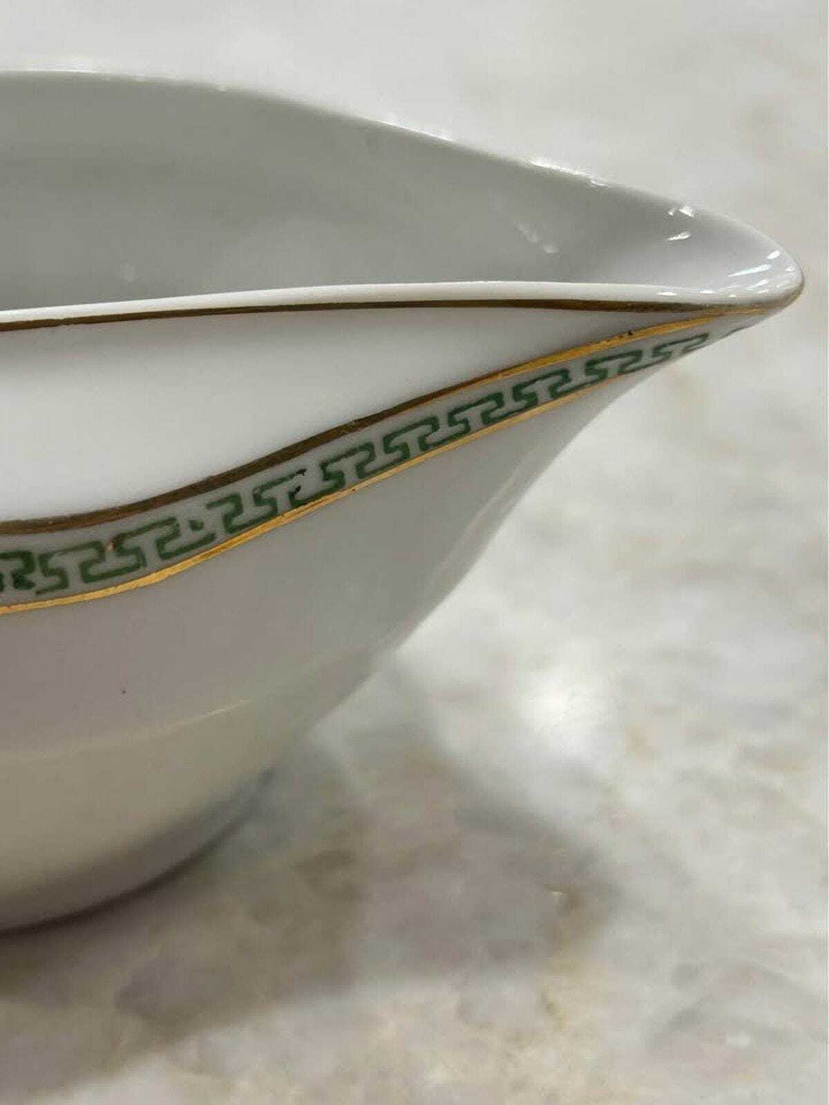 Antique N&C Nagoya Nippon Porcelain Sauce Boat | Green Greek Key Gold Trim Pitcher