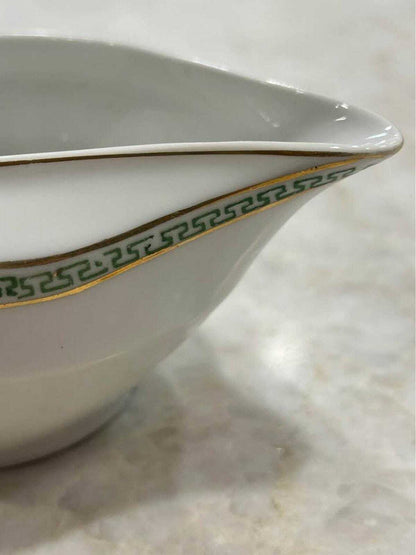 Antique N&C Nagoya Nippon Porcelain Sauce Boat | Green Greek Key Gold Trim Pitcher