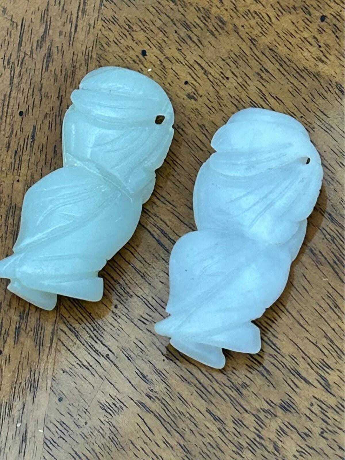 Antique Chinese Carved White Jade Tongzi Pendants Pair