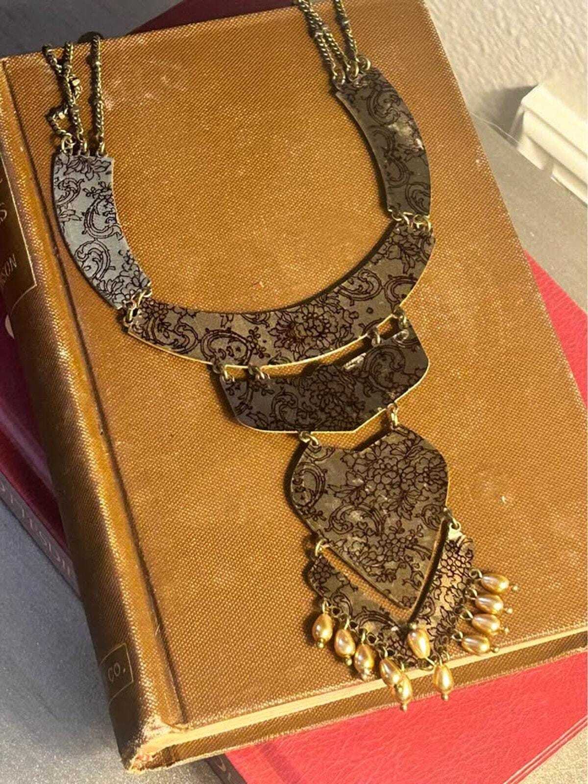 Vintage Michal Negrin Neo-Victorian Floral Crystal Statement Bib Necklace