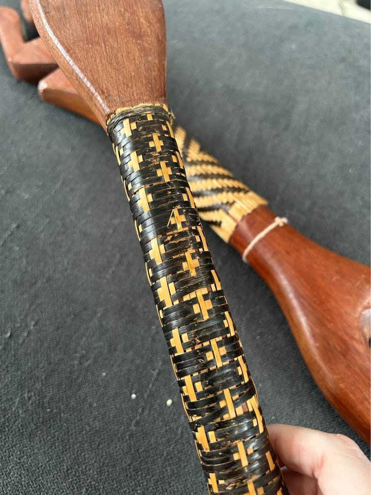 Vintage Fijian Cannibal Forks – Vesi Wood & Magimagi Weaving, Tribal Art