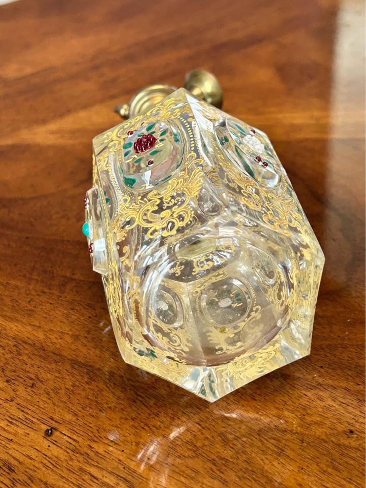 Antique Bohemian Gilded Crystal Perfume Atomizer Bottle