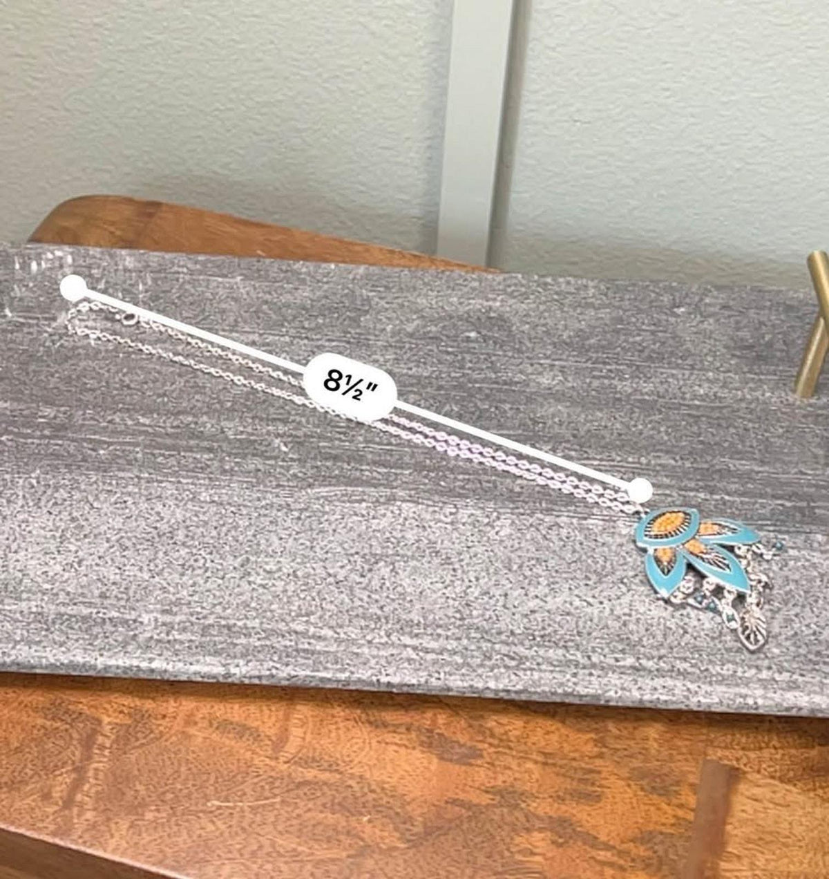 Boho Teal Enamel and Coral Seed Bead Chandelier Pendant Necklace