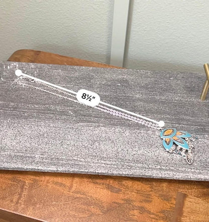 Boho Teal Enamel and Coral Seed Bead Chandelier Pendant Necklace