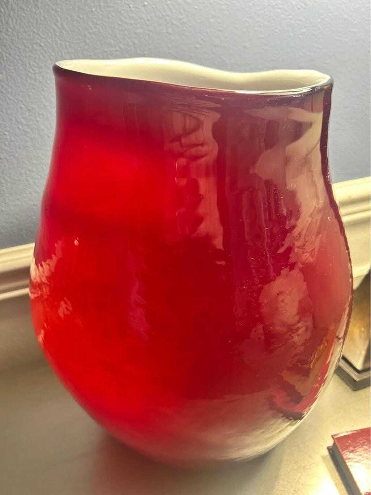 Heavy Studio Art Glass Ruby Cased Floor Vase - 16.5"