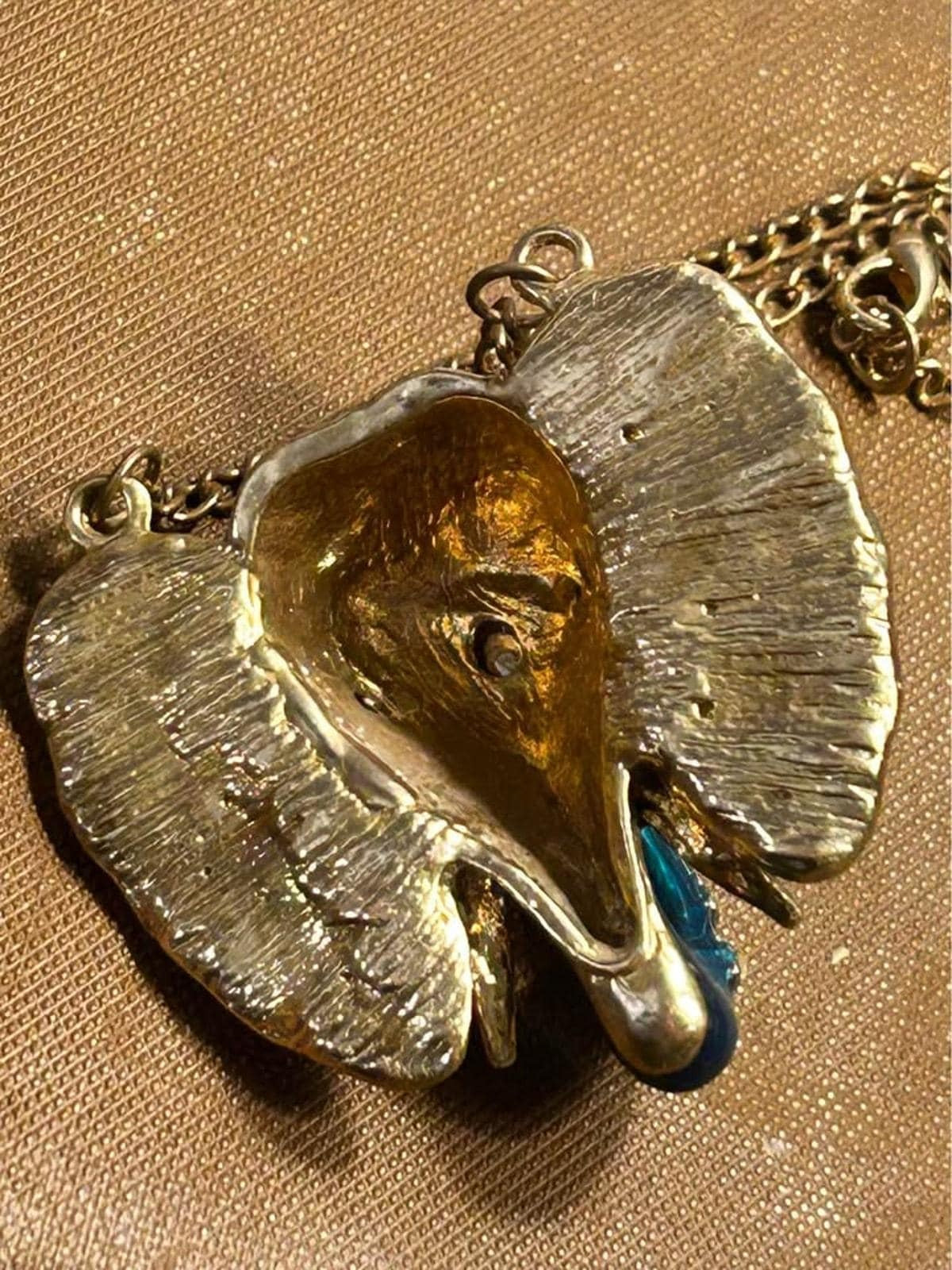 Vintage Betsey Johnson Blue Enamel Elephant Pendant Necklace