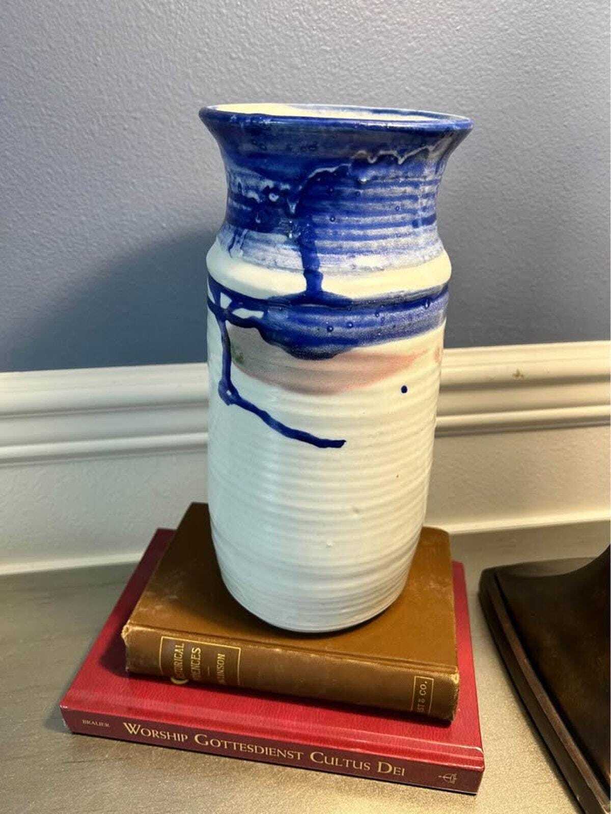 V. Keaveny Signed Studio Pottery - MCM Drip Glaze Stoneware